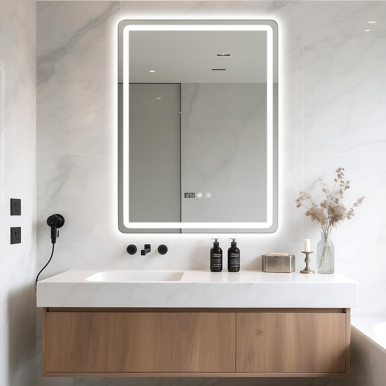Miroir de salle de bain LED vertical à commande tactile haut de gamme