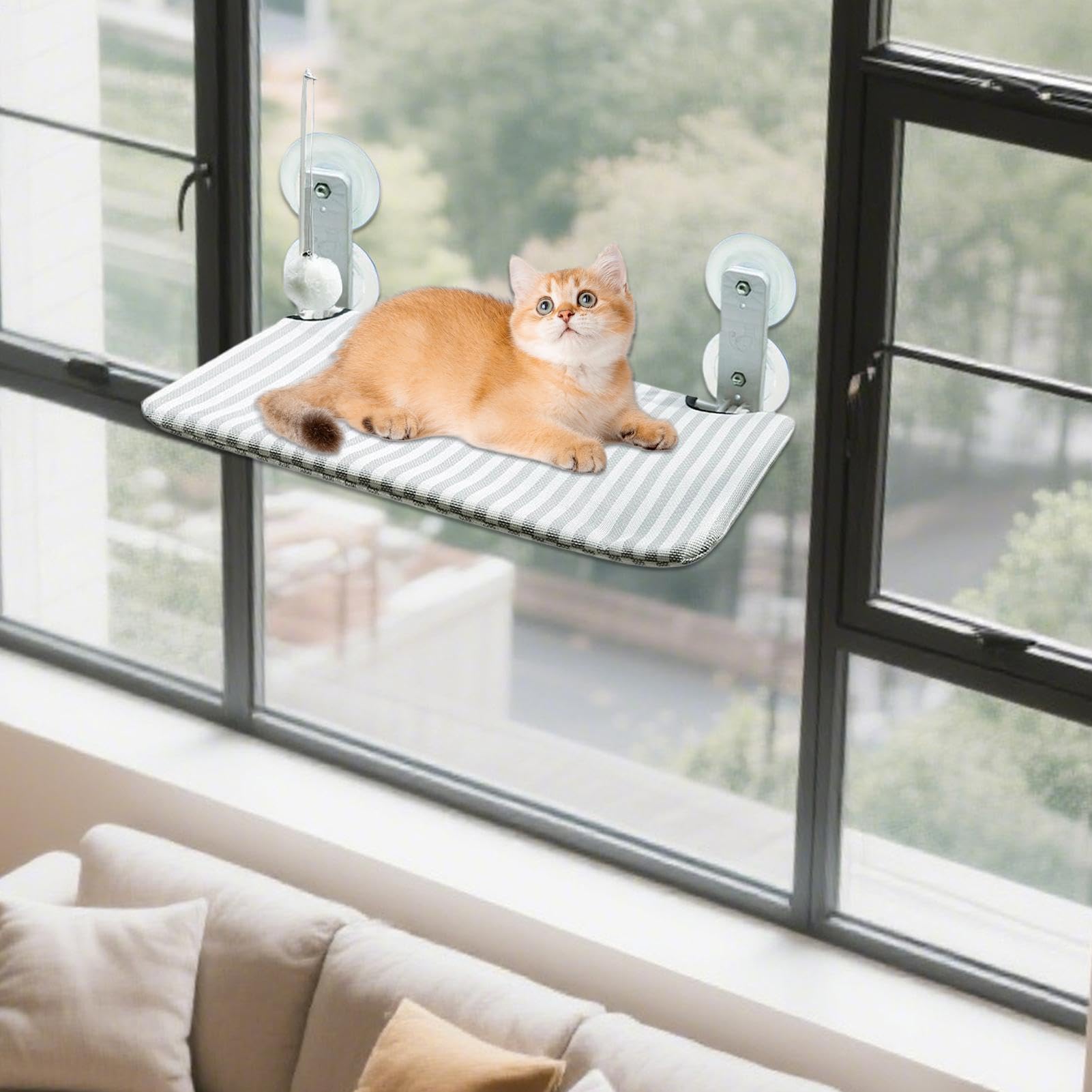 Katzenhängematte Fürs | Tragbarer, Bequemer Fensterplatz Für Katzen | Kabellose Liege Mit Integriertem Kissen Für Katzenbett, Balkon, Zimmer, Terrazza Und Garten