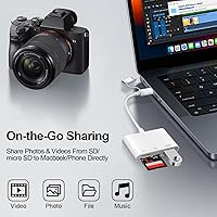 Vista 4 de Lector de Tarjetas SD Denlane para iPhone iPad Mac, Lector de Tarjetas de Memoria con Interfaz Dual USB C y Lightning, Adaptador de Cámara Digital a