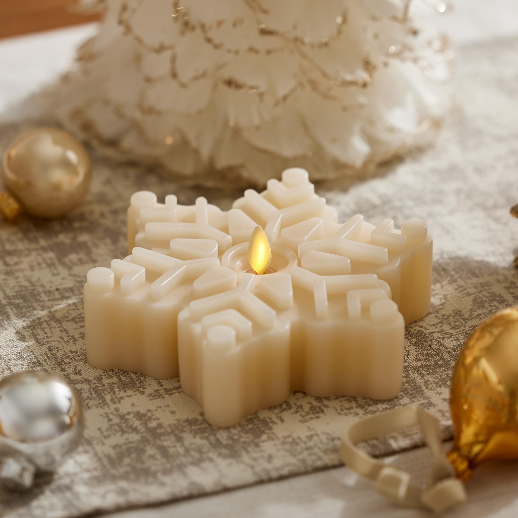 Luminara White Swan - Candela senza fiamma a forma di fiocco di neve, 16,5 x 5,1 cm, candela a LED a batteria