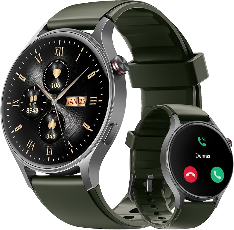 Reloj inteligente para hombres y mujeres, responder/hacer llamadas, rastreadores de actividad de pantalla ultra clara AMOLED con monitor de frecuencia cardíaca/sueño/SpO2, reloj inteligente para iPhone/Samsung/Android, más de 110 modos deportivos, resistente al agua 3ATM