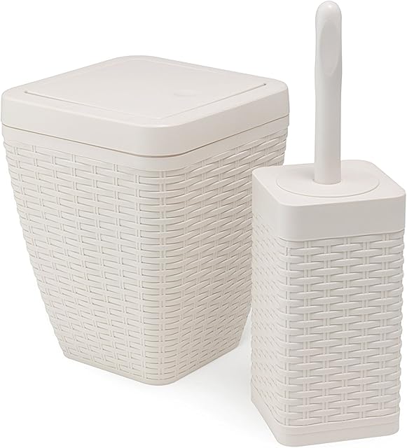 Addis Faux Rattan Square Bathroom Set Includes Swing Bin & Toilet Set Brush, Calico Linen