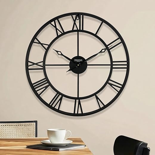 24 Inch Wall Clocks for Modern Farmhouse Living Room Decor, Large Black Metal Roman Numeral Wall Clock, Silent Non Ticking