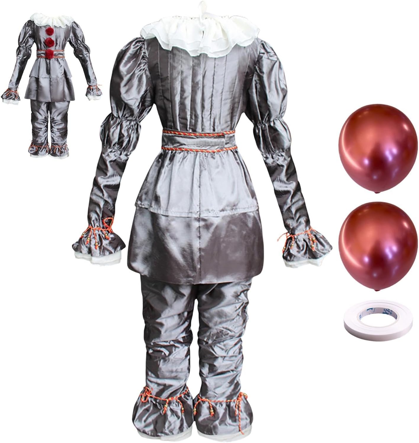 Halloween Costumes Adult, Terrible Pen-nywises clowns Suit, clowns Halloween Costume Adults, Horror Movie Costume for Fancy Dress Up Outfits, Pen-nywises Fancy Dress Adult with 2 Balloons 1 Ribbon