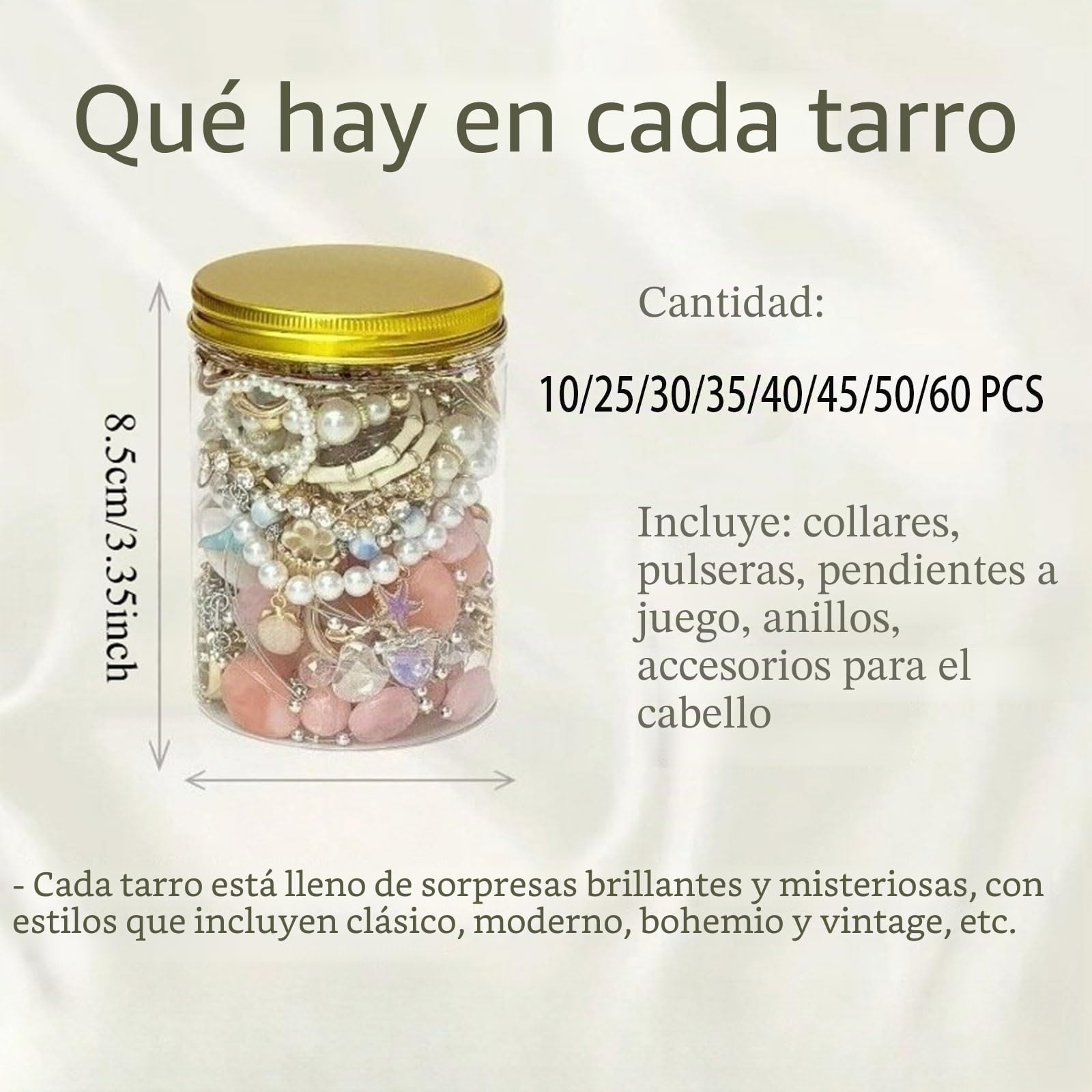Caja misteriosa for Mujer, Juego de tarros de joyería misteriosa de Moda de 10 a 60, Que Incluye Collar, Pendientes, Anillo y Regalo de cumpleaños for Ella(Gold,60PCS)