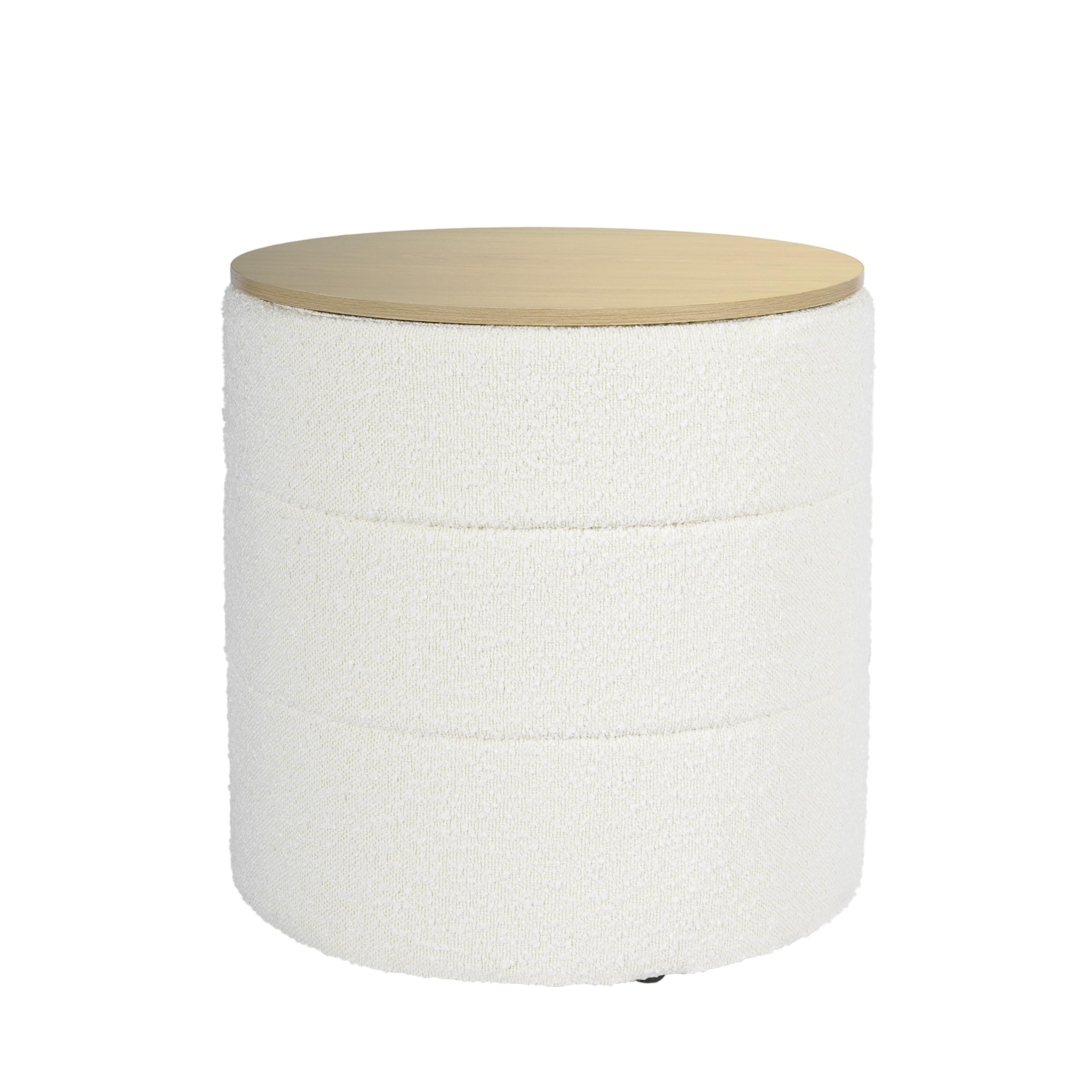 HomePop Channel Storage Ottoman with Wood Top - Cream Boucle