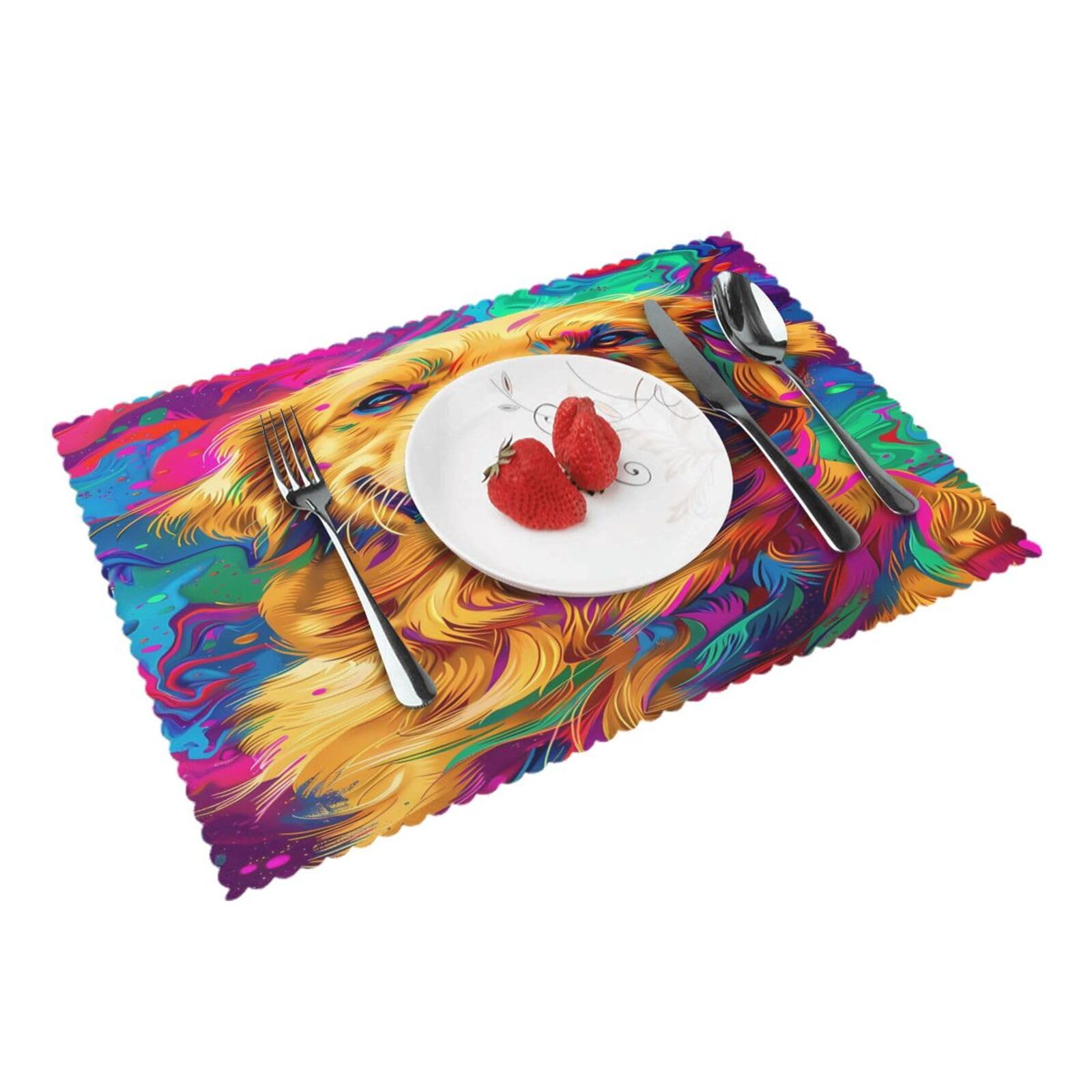 Vibrant Colorful Golden Retriever (1) Placemats Set of 4 Print Table Mats Place Mats Table Decor for Kitchen Dining 12X18 in