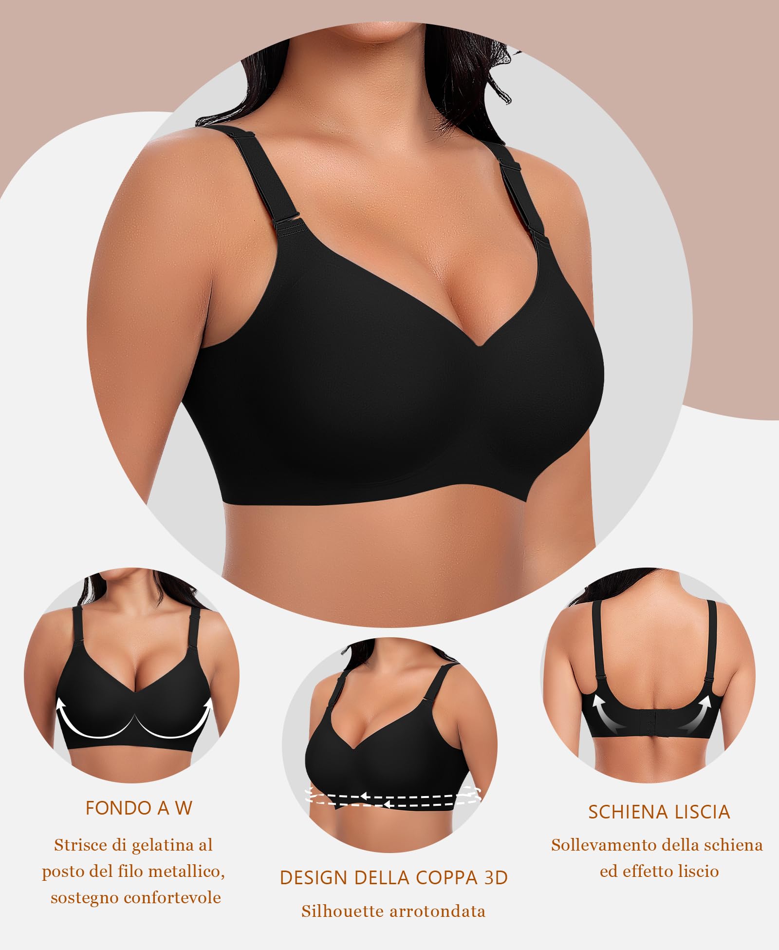 Ganado Reggiseno Senza Ferretto Donna Reggiseni Senza Cuciture Scollo a V Push Up Reggiseno Basic Comodo Imbottito