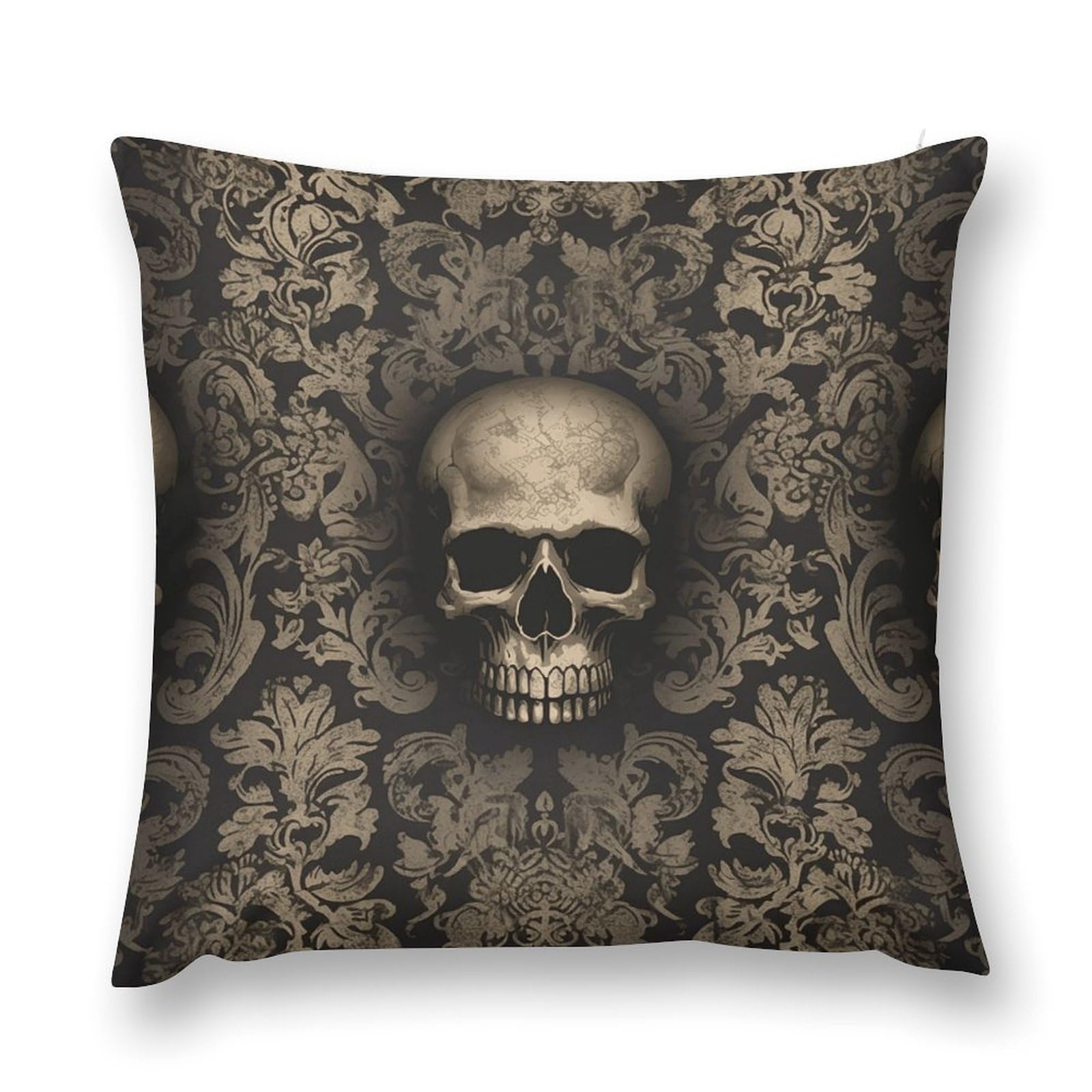 VstaDank Gothic Wallpaper Skull Throw Pillow Cover with Hidden Zipper Farmhouse Couch Pillow Cover Cozy Soft Short Plush Cushion Case Fashion Square Decorative Pillow Cover for Living Room