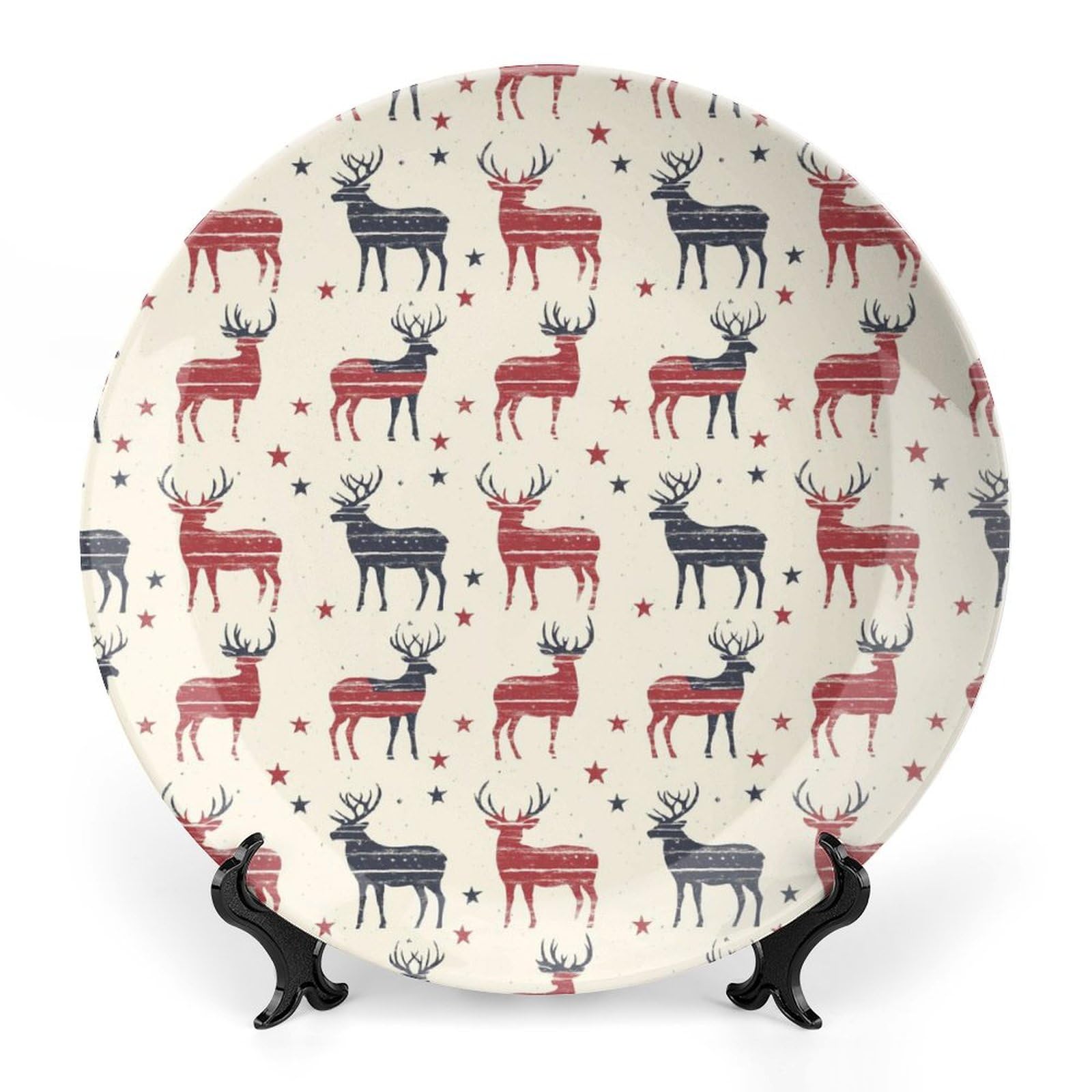 DULAHR Deer American Flag Bone China Decorative Plate Ceramic Decorative Plate Home Wall Decor with Vertical Stand Decorative Plates