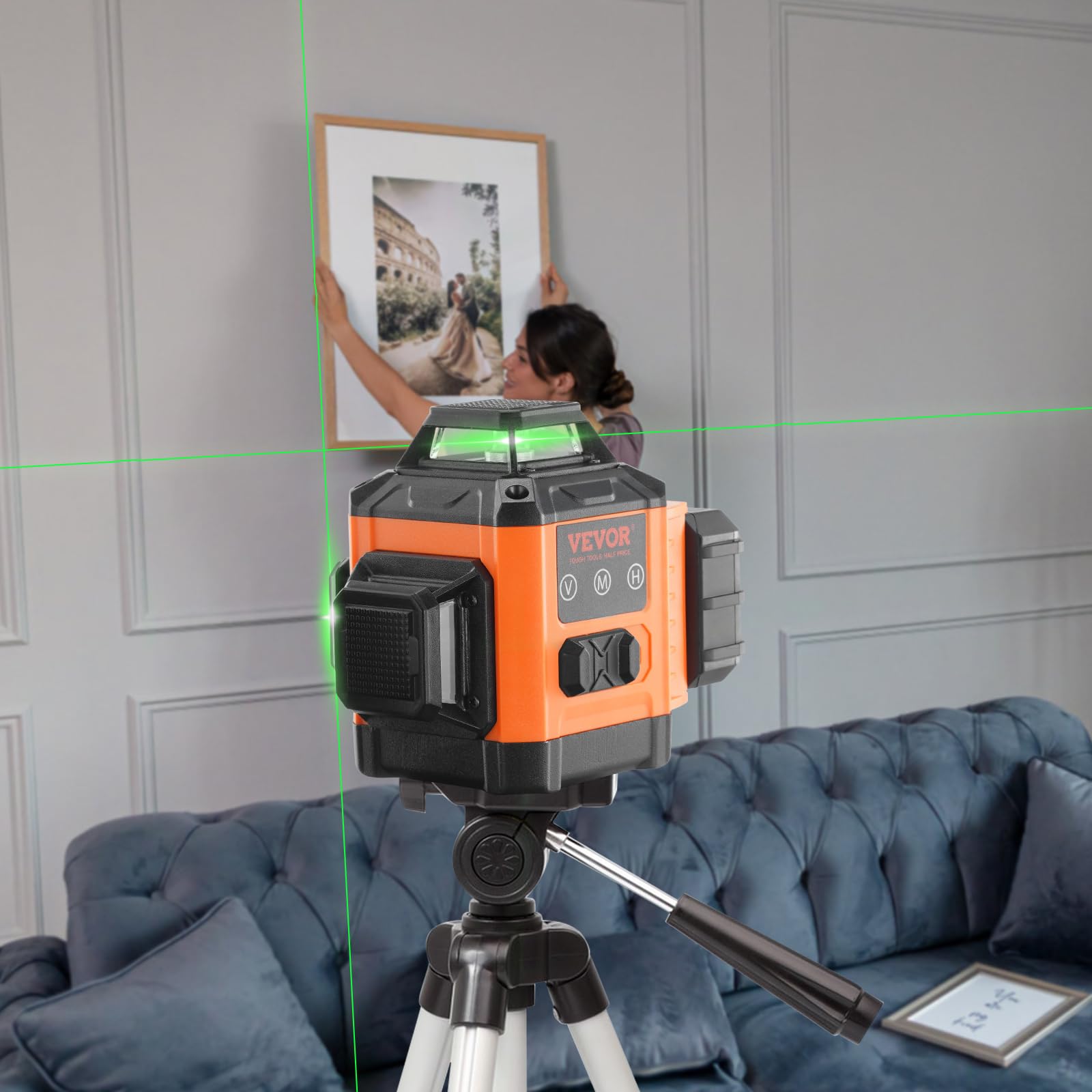VEVOR Laser a linee incrociate, 30 m, laser autolivellante, 520 nm ± 10 nm, lunghezza d'onda laser da costruzione ± 0,28 cm a 10 m, laser a croce ± 3° 8 ore, tempo di lavoro continuo con batteria al