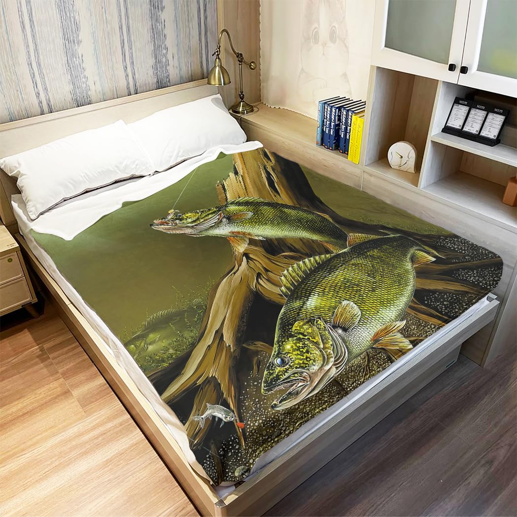 150 x 200 cm Flanell Weich Fleecedecke Kuscheldecken SanftBettüberwurf Amazonasboden Angeln Fisch Grün