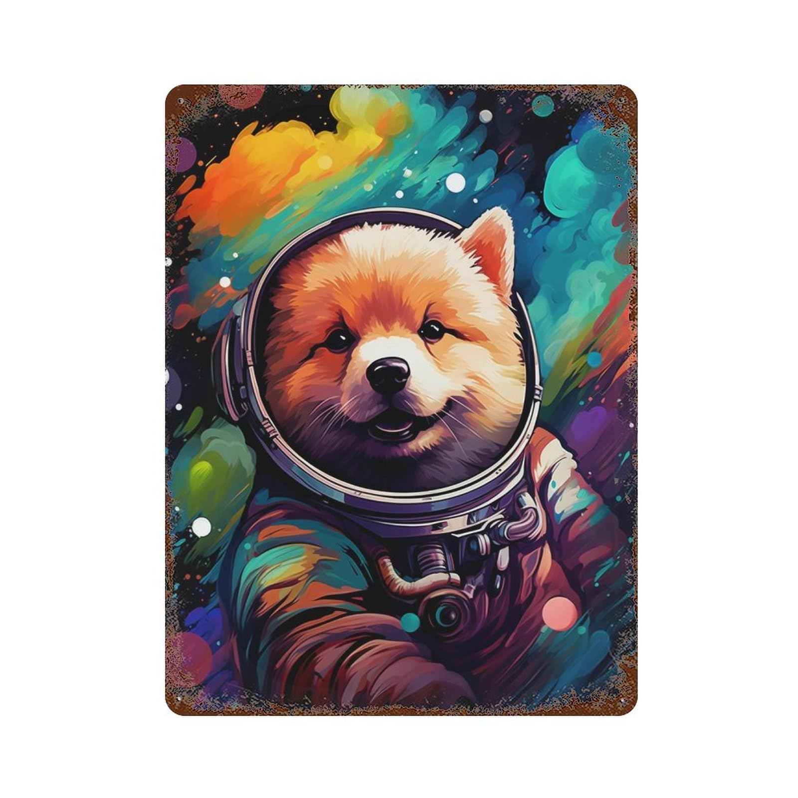 Space Pomeranian Adventure -3 15.7"x11.8" Decorative Tin Sign, Retro Wall Decor for Bistro, Counter And Cafe Decor