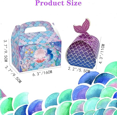 Miniatura 2 de Paquete de 28 cajas de regalo de fiesta de sirena, bolsas de regalo de papel, cajas de regalo de dulces de golosinas, suministros de fiesta temática
