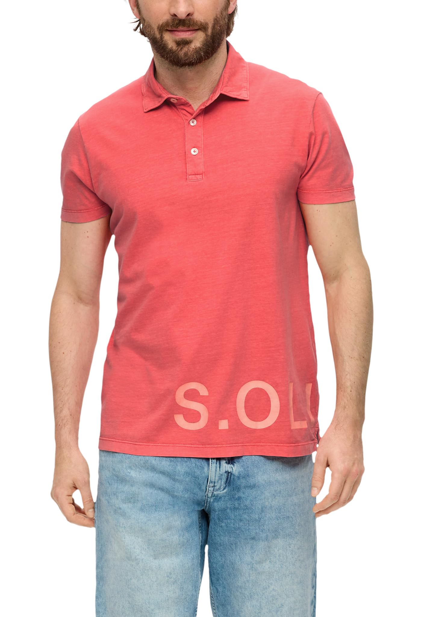 s.Oliver Men's Polo Shirt with Label Print, Orange 2507, XL