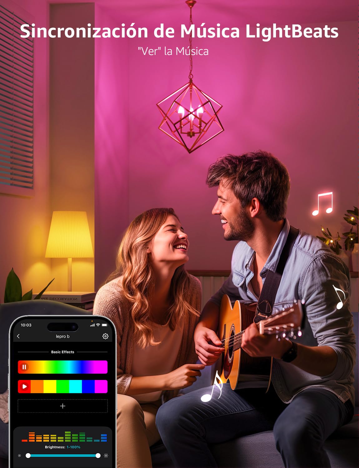 Lepro BC1 AI Bombilla LED E14, Bombilla Inteligente Alexa 4.9W 2Pcs | RGB Regulable, Wi-Fi Control de Voz & Sync de Música, Diseñador de Iluminación AI Personalizado Funciona con Google Home
