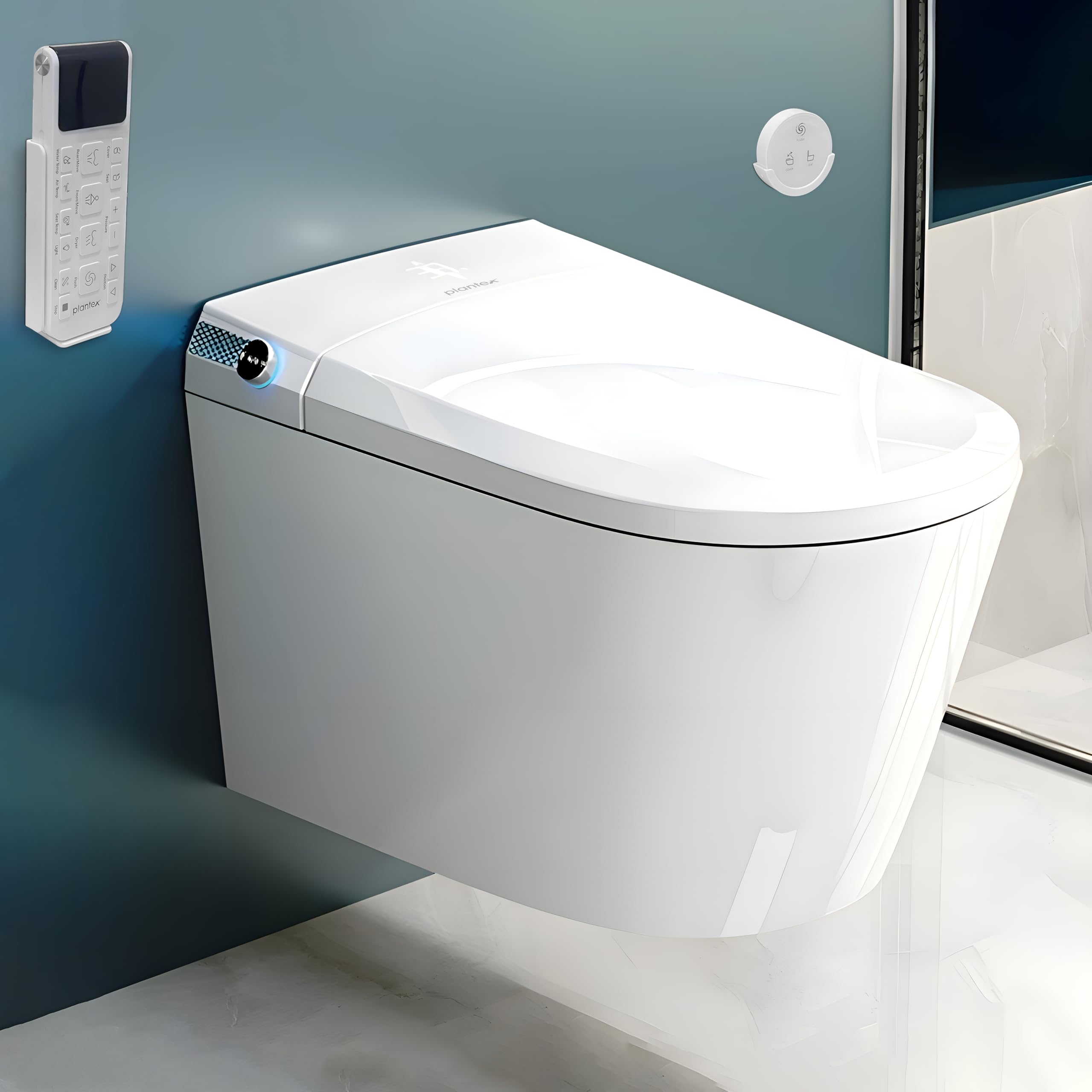 Plantex Ceramic Wall Hung Smart Commode With Foot Sensors And Smart Display/Touchless Toilet With Water Saving Technology/Equipped With Water And Seat Temprature Control - P trap Toilet (White)