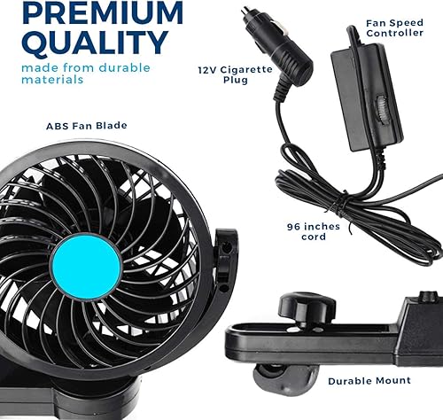 Miniatura 4 de Zento Deals - Ventilador de refrigeración eléctrico para asiento trasero del pasajero Zento Deals de doble cabezal giratorio de 12 V Ventilación de
