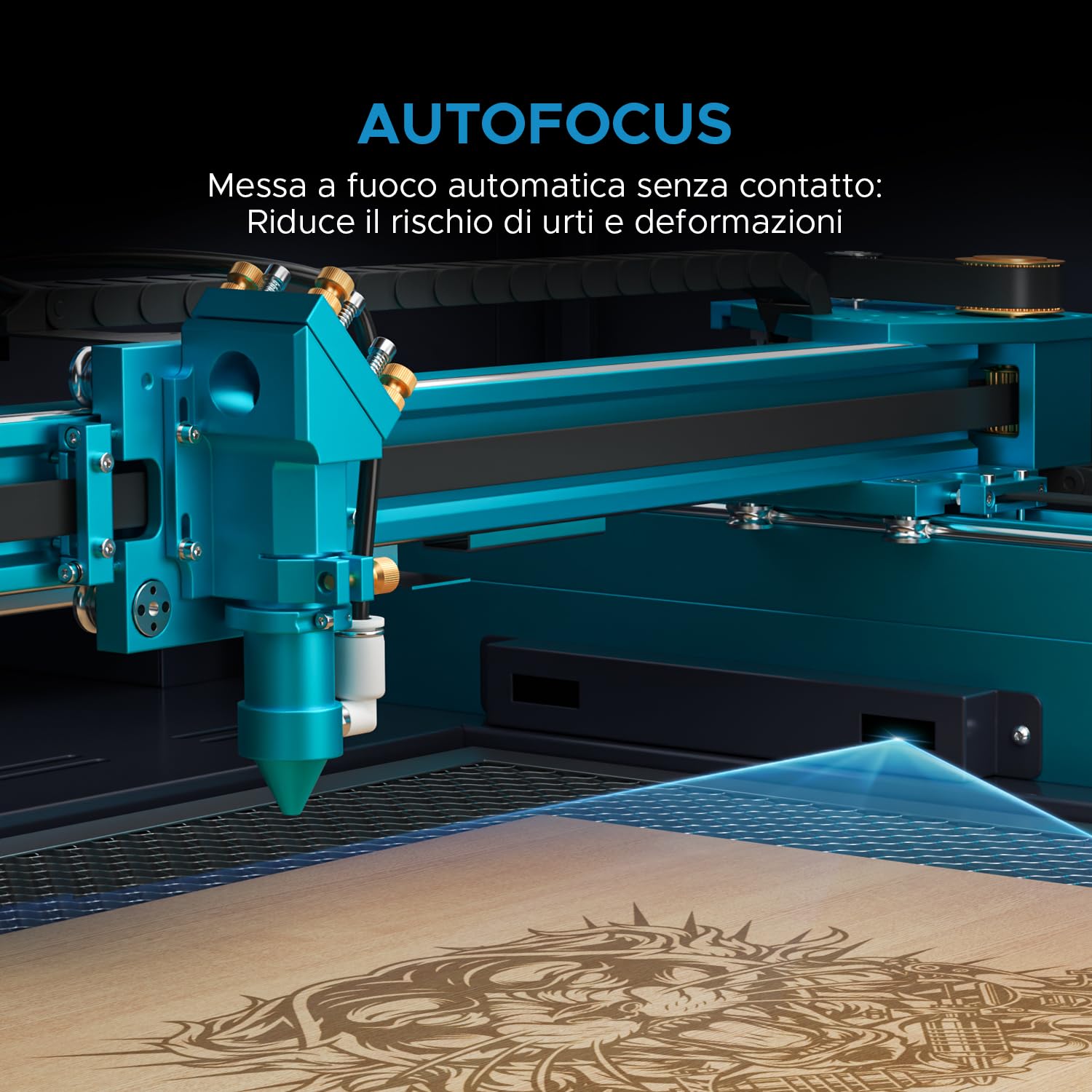 OMTech Incisore Laser CO2 60W, 700x500mm con Autofocus, Passaggio Doppio e Assistenza Aria Integrata, per Legno, Vetro, Acrilico, Pelle(with Lightburn)