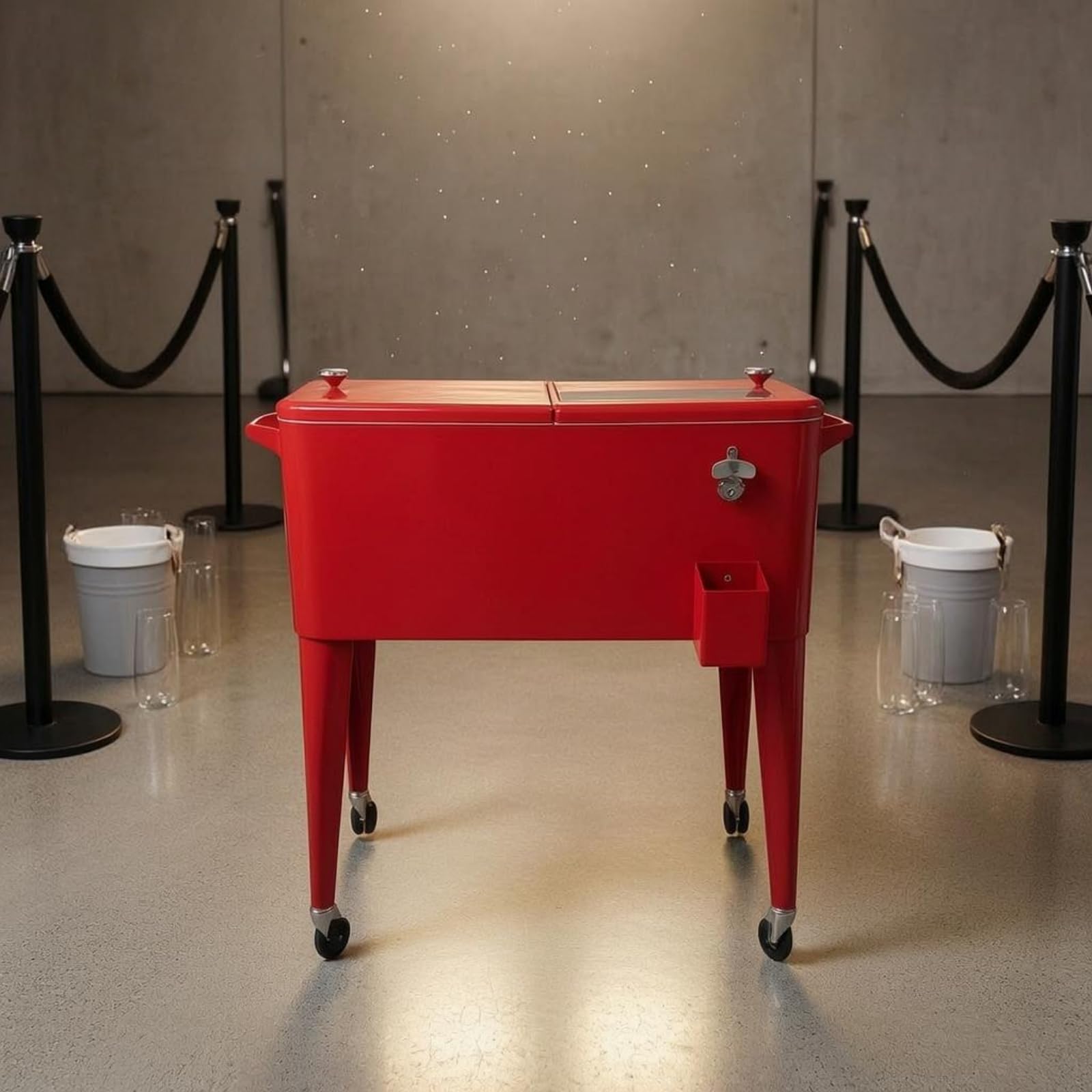 Carrello Bevande Isolato Carrello Bar Carrello Servizio Secchiello Ghiaccio Metallo con Ruote E Portaoggetti Design Scorrevole per Mescita E Trasporto, Beige