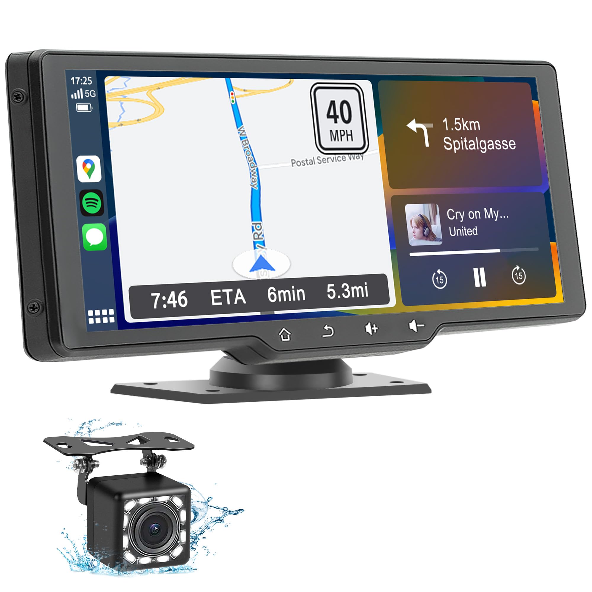 10.26" HD Portable Carplay Wireless Touch Screen Double Din Car Stereo Compatible Apple Carplay and Android Auto with GPS Navigation, Voice Control, Mirror Link, Bluetooth, AUX, FM, AirPlay