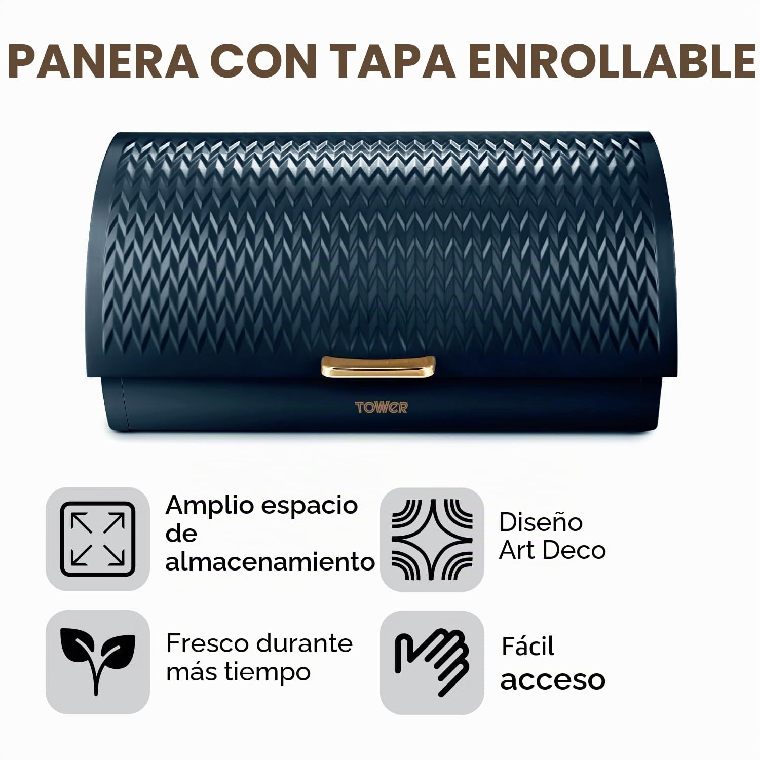 Tower Empire T826090MNB - Panera Enrollable de Acero Inoxidable, Color Azul Medianoche y latón