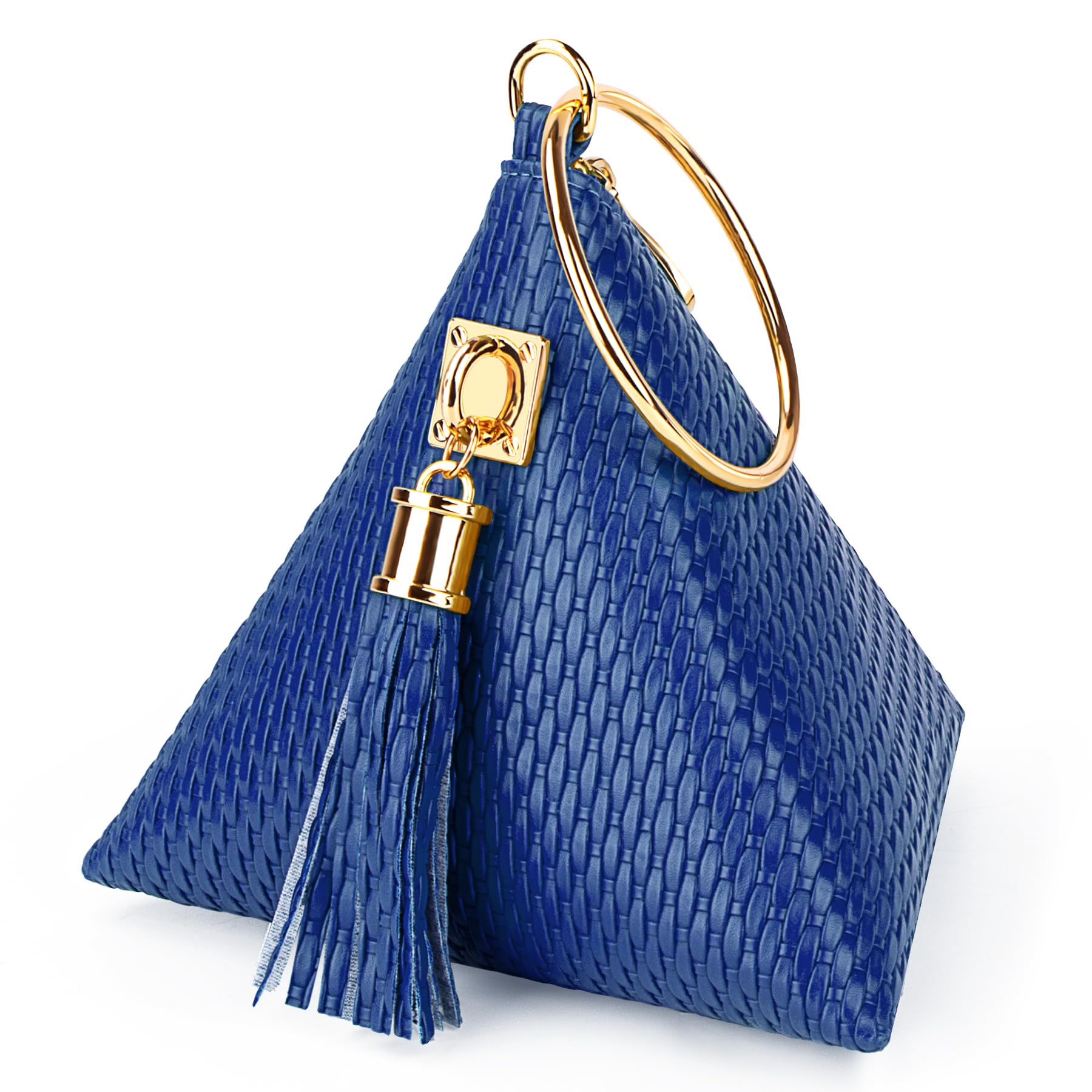 bvya Leather Triangle Wristlet Clutch Purse Handbag - Pyramid Evening Cocktail Wallet Tassel Charm