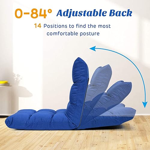 Miniatura 13 de Giantex Sofá ajustable para juegos de piso, acolchado de 14 posiciones, plegable, reclinable perezoso, esponja de alta resistencia, tela de algodón