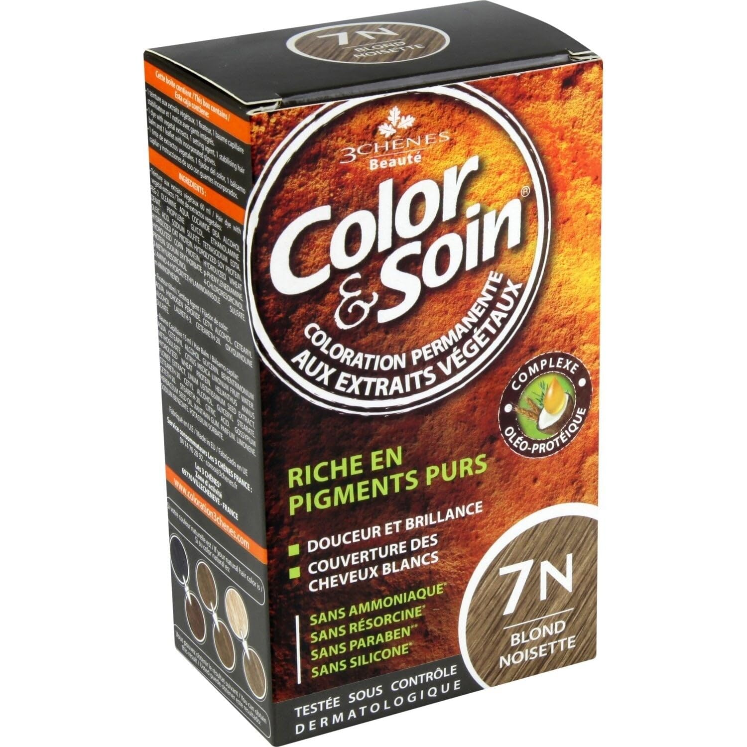 3 CHENES Coloration Permanente 7N Blond Noisette Sans Ammoniaque - Kit Complet Color & Soin - 180 g - Boîte 1 Unité - Fabriqué en France - Lot de 2