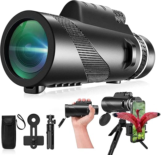 80x100 Monocular-Telescope High Powered for Smartphone Monoculars for Adults High Definition Monocular Telescope for Stargazing Hunting Wildlife Bird Watching Travel Camping Hiking-Black