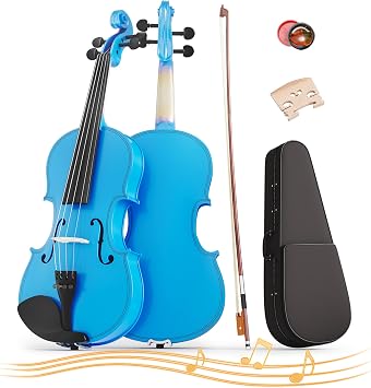 4/4 Full Size Beginner Violin, Acoustic Fiddle Set for Adults, Teens, and Students Age 12+, with Case, Bow, Bridge, and Rosin Dark Blue