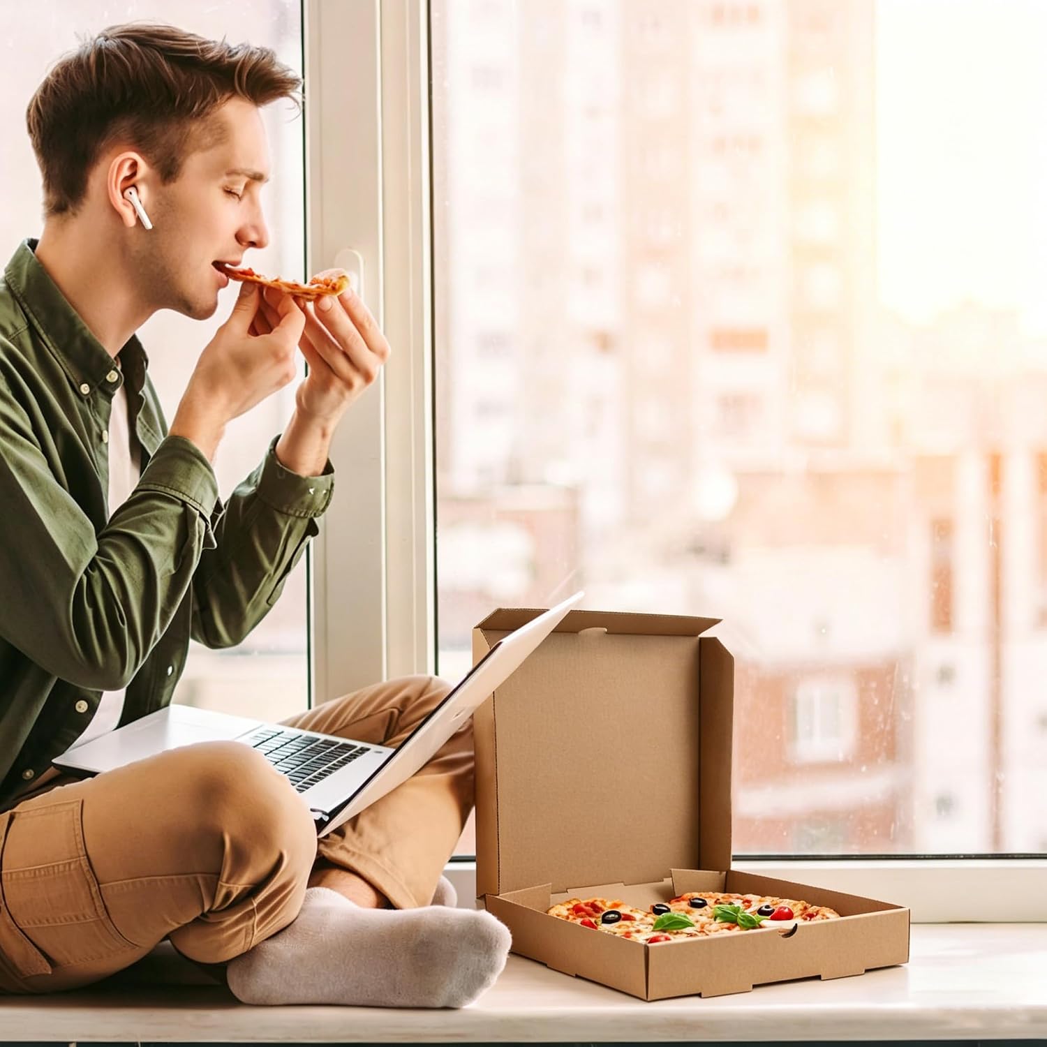 15 Pcs 7.3" x 7.3" x 1.6" Mini Brown Cardboard Pizza Box | Clear Window Display,Versatile Bakery Packaging,Eco-Friendly & Sturdy,Suitable for pizza delivery