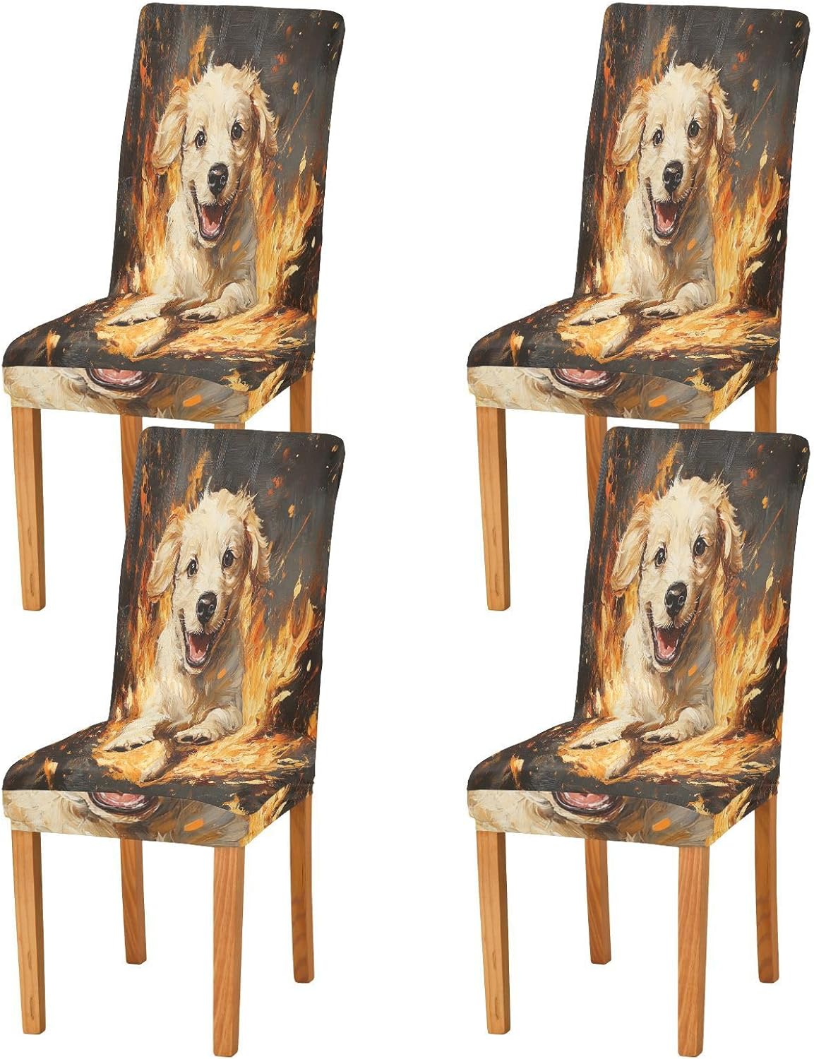 ALAZA Chair Covers for Dining Room, Fire Running Puppy Stretch Chair Cover Sets Chair Protector Removable Washable for Ktichen Restaurant Hotel