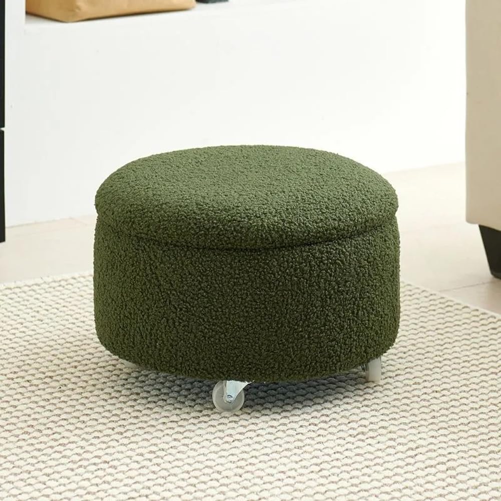 Sgabello rotondo – poggiapiedi imbottito in velluto con coperchio su ruote, morbido sedile imbottito per soggiorno e camera da letto, elegante decorazione per la casa