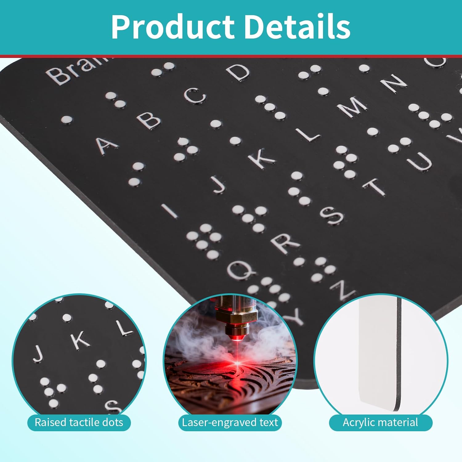 Braille Alphabet Board, Braille English Alphabet with Raised Dots Numbers & Punctuation, Learning Letter Fingerboard for Beginners, Great Educational Tool for All Ages (Horizontal)