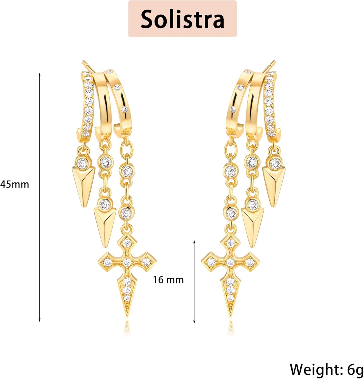 Gold Dangle Earrings for Women, 14k Gold Plated Stacked Triple Hoop Illusion Earrings Cubic Zirconia Huggie Earrings for Women Trendy - Image 7