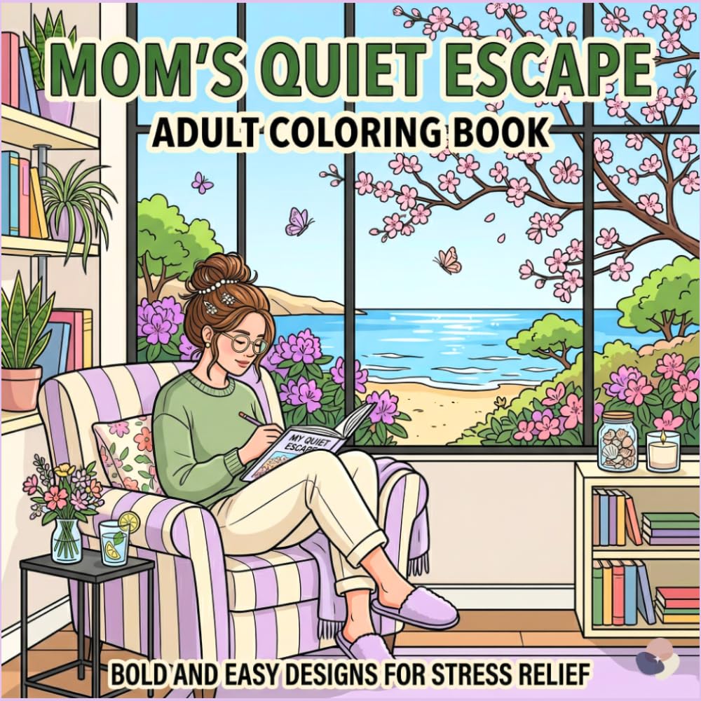Mom's Quiet Escape: Adult Coloring Book. Bold and Easy Designs for Stress Relief. Beautiful Cottagecore.