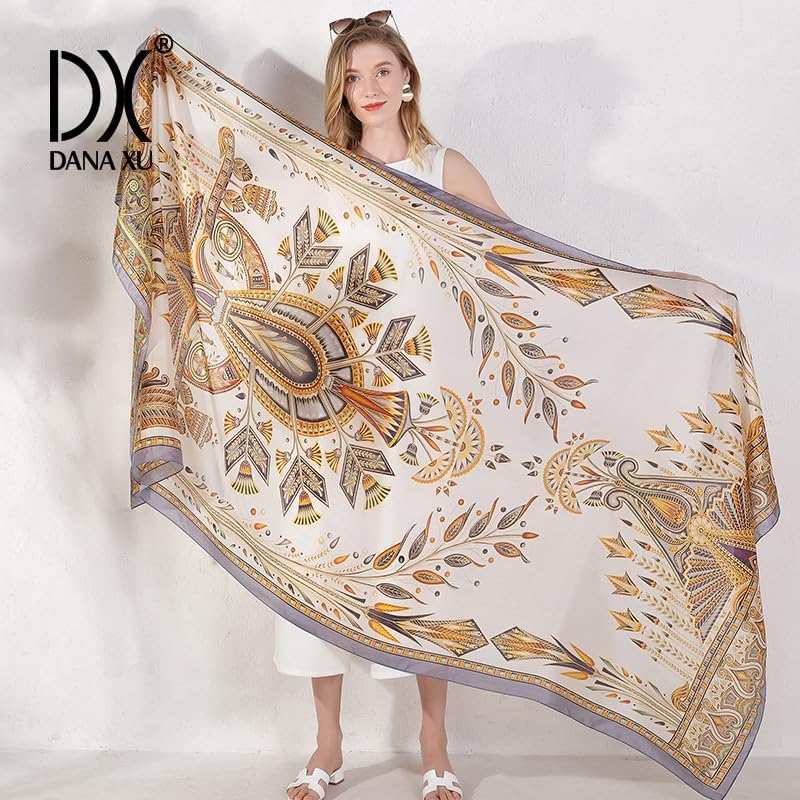 DANA XU Women's 100% Mulberry Silk Pashmina Shawl and Wraps Extra Large Floral Scarf for Evening Dresses, Soft Oversized - Image 9