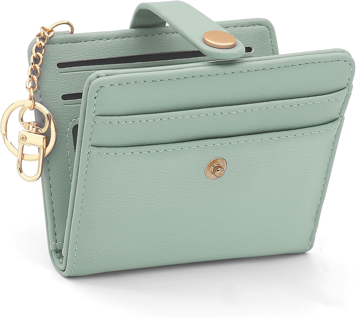 Women's Small PU Leather RFID Blocking Wallets Mini Elegant Short Key Ring Small Slim Coin Purse for Women with 8 Credit Card Holder Zipper, green, 11.5*9.5*1.5CM, modern