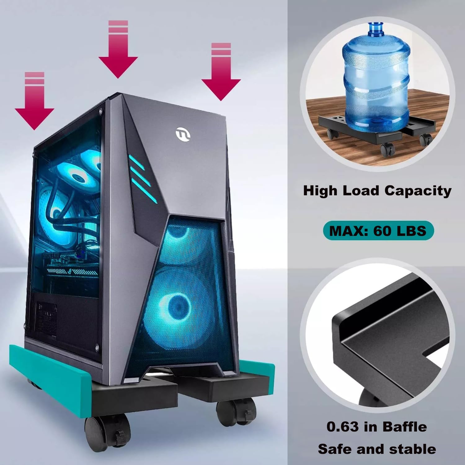 Supporto per PC sotto scrivania, supporto universale per CPU regolabile con ruote