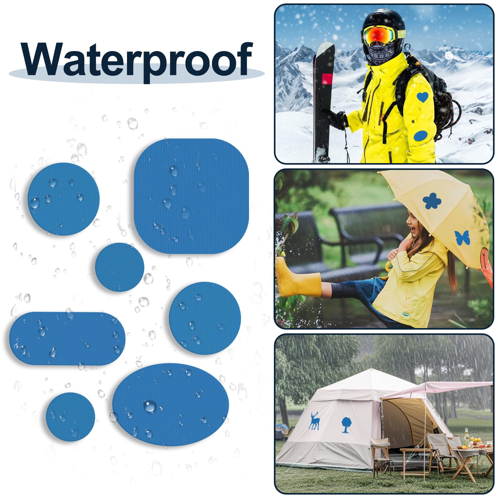 Skystuff Zelt Reparaturset & Flicken selbstklebend Stoff aus Nylon, 45 Stück wasserdichte Reparaturflicken für Daunenjacke, Zelt, Isomatte, kälte- & hitzebeständig, Patches für Jacke, Himmelblau Küche, Haushalt & Wohnen
