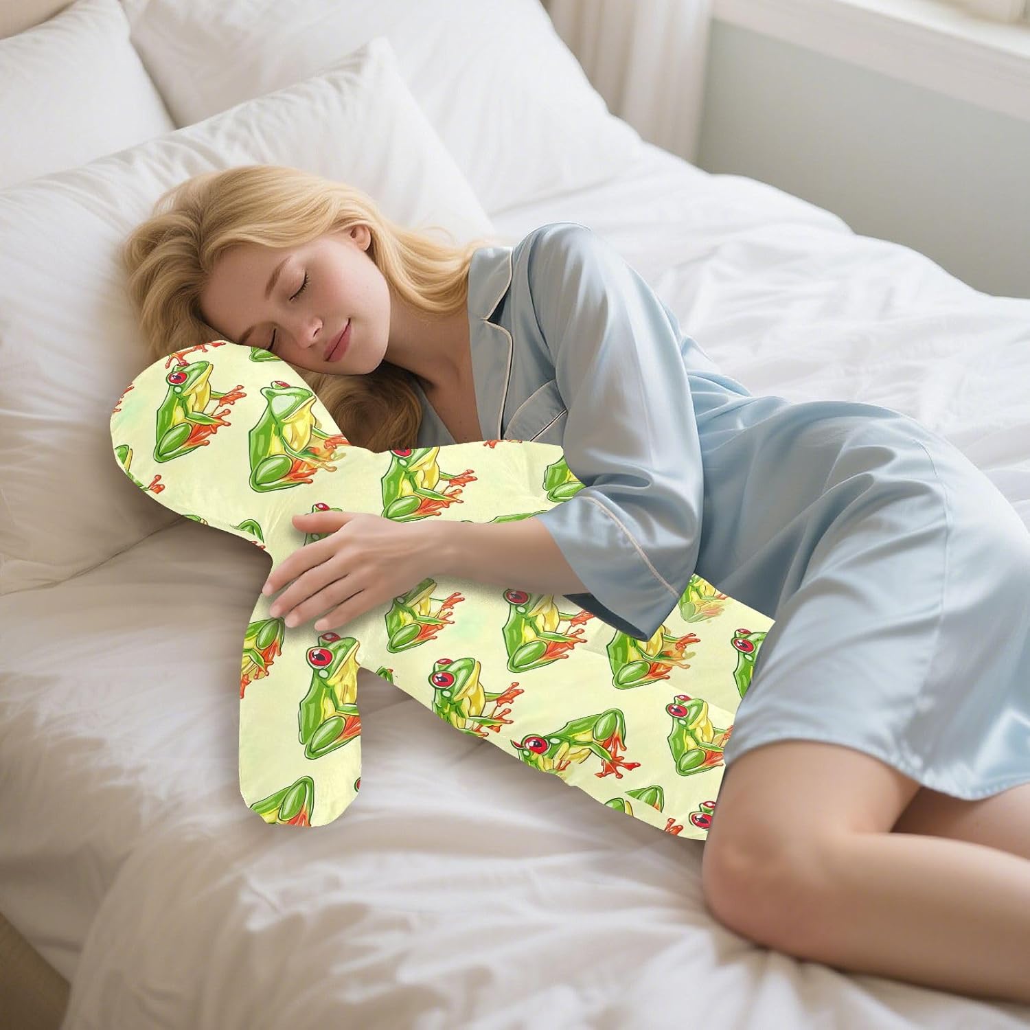 Cute Frog Human-Shaped Pillow Soft Body Pillows Washable Velvet Pillows for Anxiety Relief Sleeping Cuddling & Support