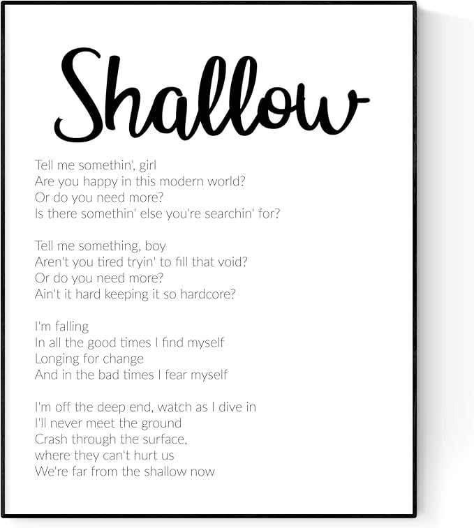 Amazon Com Shallow Lyrics Poster A Star Is Born Music Art Print 16x Posters Prints