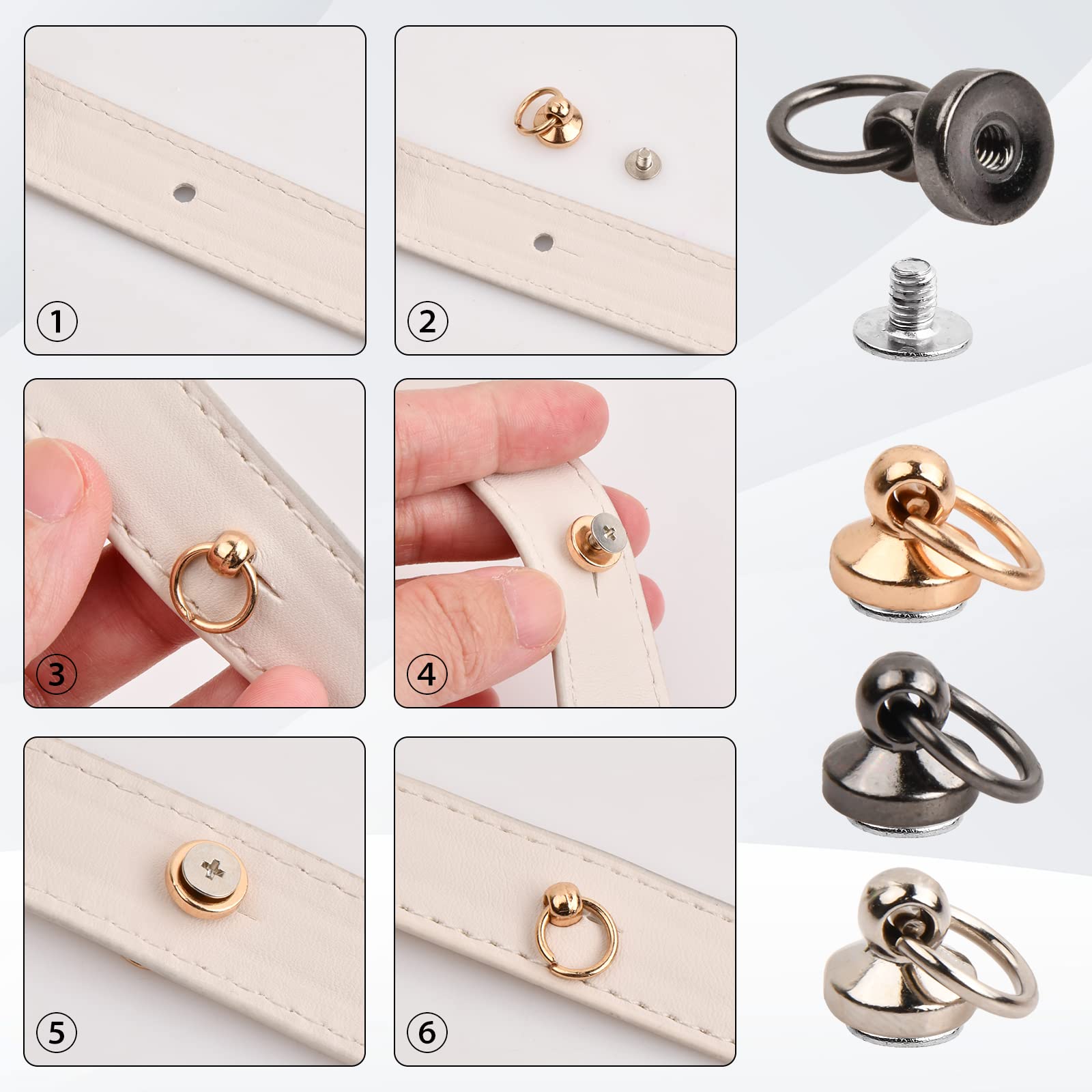 60 Rivets Avec Anneau Métal - 8mm Pour Sacs, Ceintures, DIY Cuir