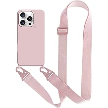 UnnFiko For iPhone 16 Pro Max Case, Neck Strap, Smartphone Case, Fluorescent Color, Silicone, iPhone 16 Pro Max, Simple, Soft, Protective Cover, Mobile Strap Included, Crossbody Design, Pink