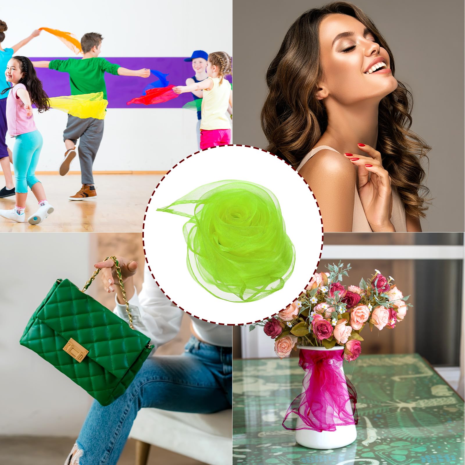 PATIKIL Sciarpe da danza, 48 pezzi, quadrate, da giocoleria, 61 x 50 cm, per movimento musicale, accessori per giocare a giocoleria magica, verde fluorescente