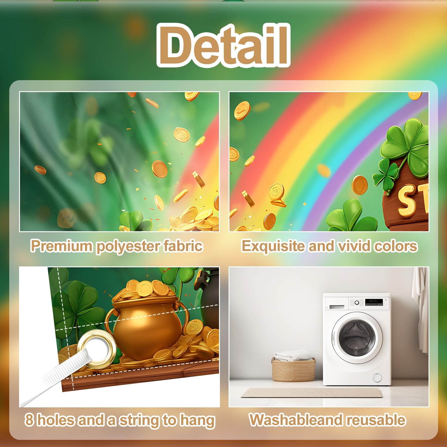 16x7Ft St. Patrick’s Day Garage Door Cover Banner, Pots of Gold with Clover and Rainbow, Large Outdoor Garage Door Decoration for St. Patrick’s Day Holiday Yard Decor