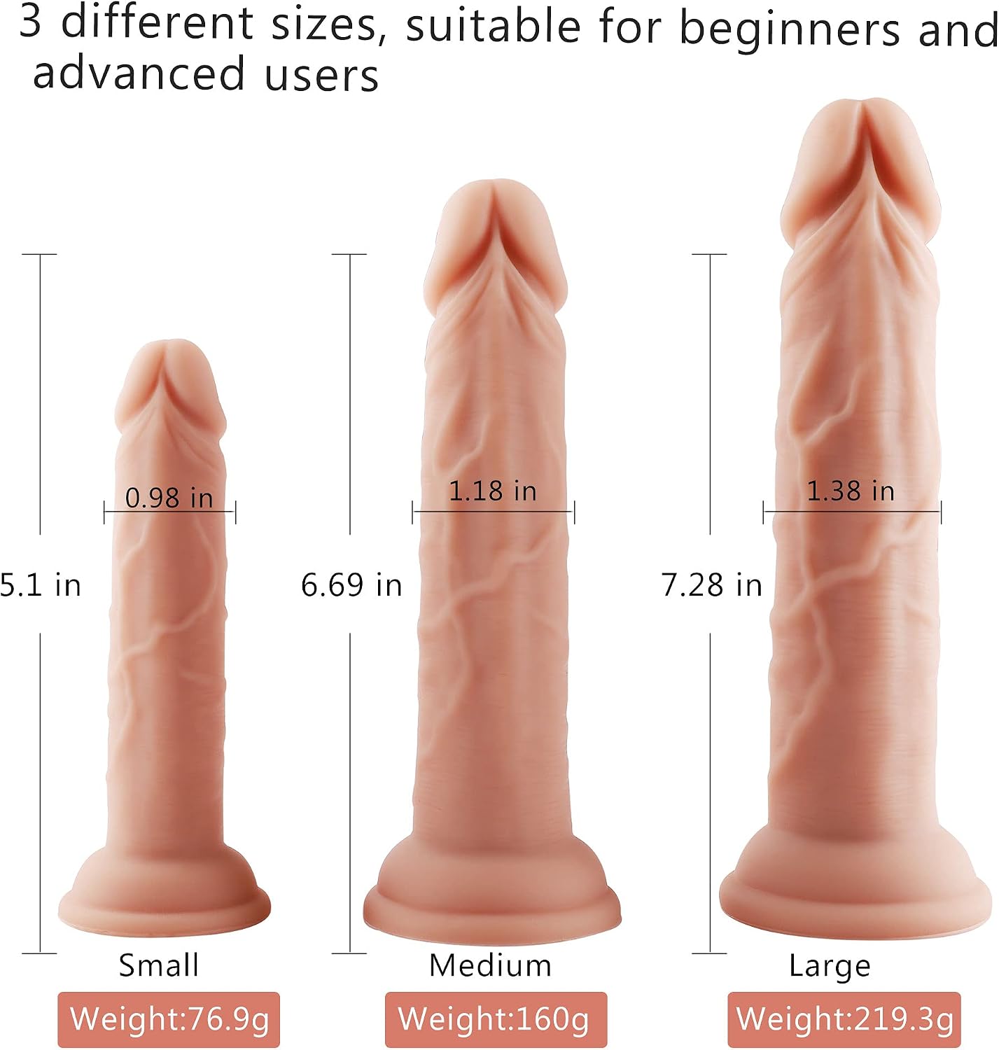 Anal Plug Training Sets，3 Sizes Anal Silicone Dildo with Strong Suction Cup for Men， G-Spot Sex Toys for Women Pleasure Dildo and Anal Play，Prostate Massage Sex Toys for Beginners (Nude)