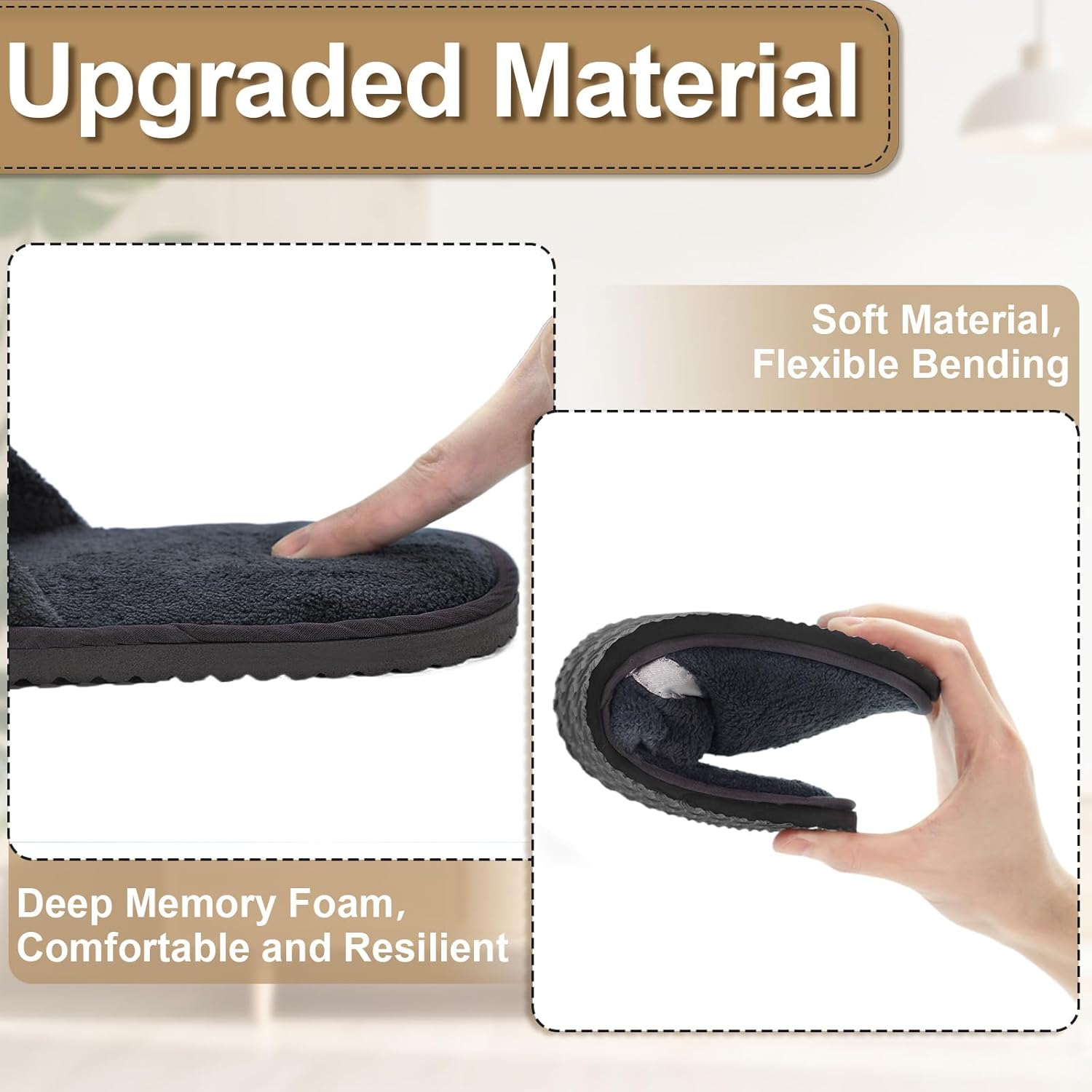 Disposable Slippers (3 Pairs), Non Slip Guest House Hotel Slippers for Shoeless Home Luxury Spa Indoor Slippers for Women Men Pantuflas Desechables Para Invitados Washable Beige Brown Dark Gray - Image 6