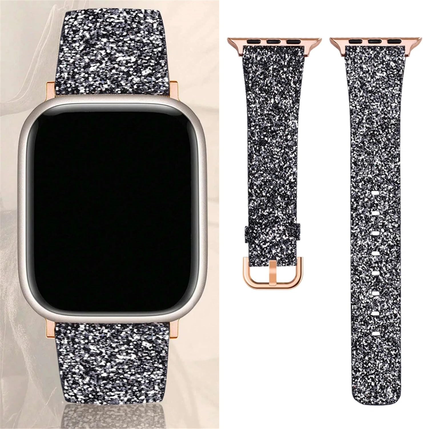 Bling Glitter Leather Strap for Apple Watch Band 44mm 45mm 49mm 38mm 40mm 41mm Luxury Bracelet Iwatch 9 8 7 6 5 4 SE Ultra Band
